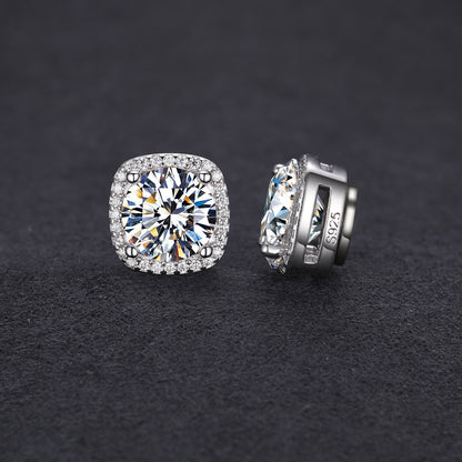925 Silver Moissanite Square Cushion Halo Stud Earrings TQE0207