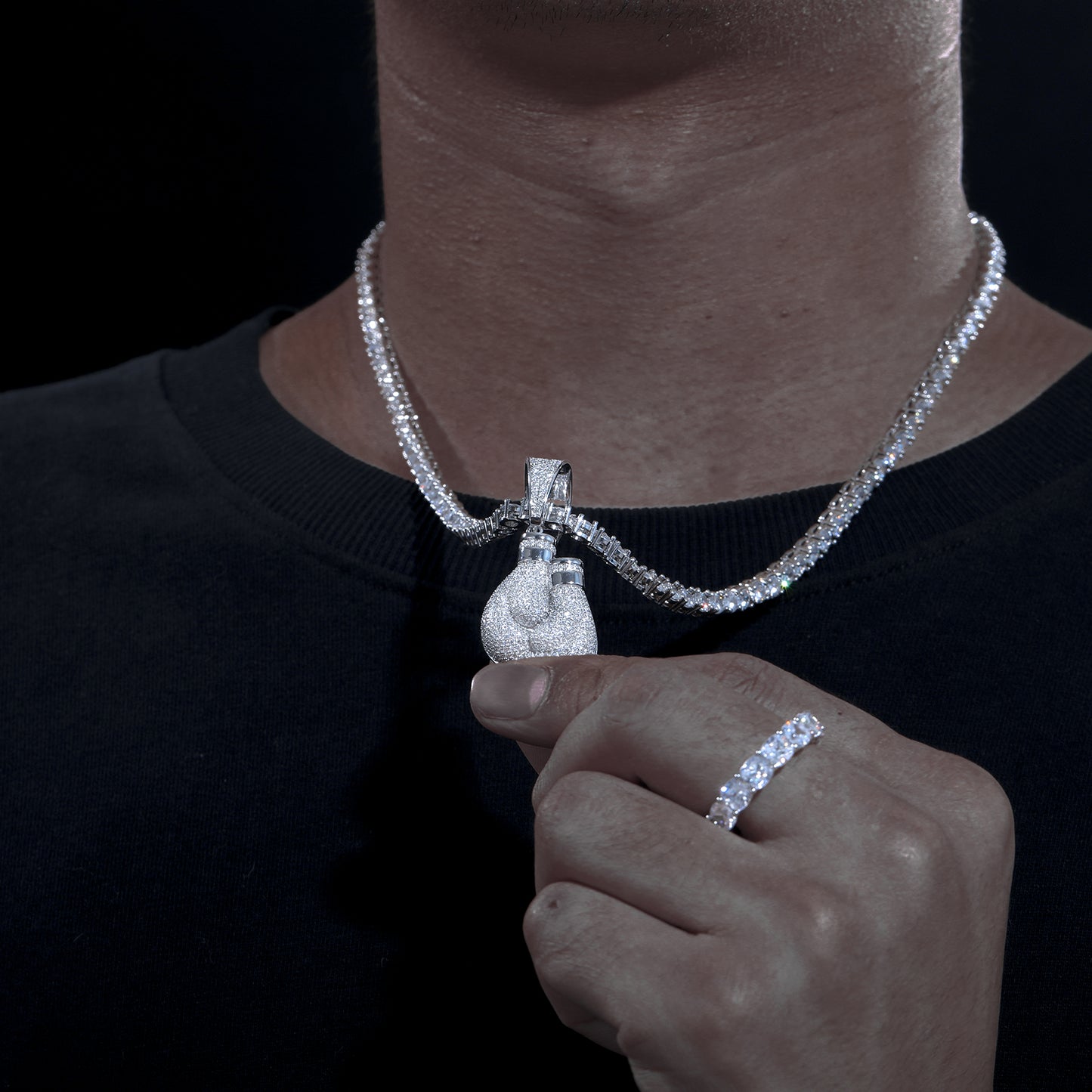 925 Silver Moissanite Iced Out Boxing Gloves Pendant TQP0237