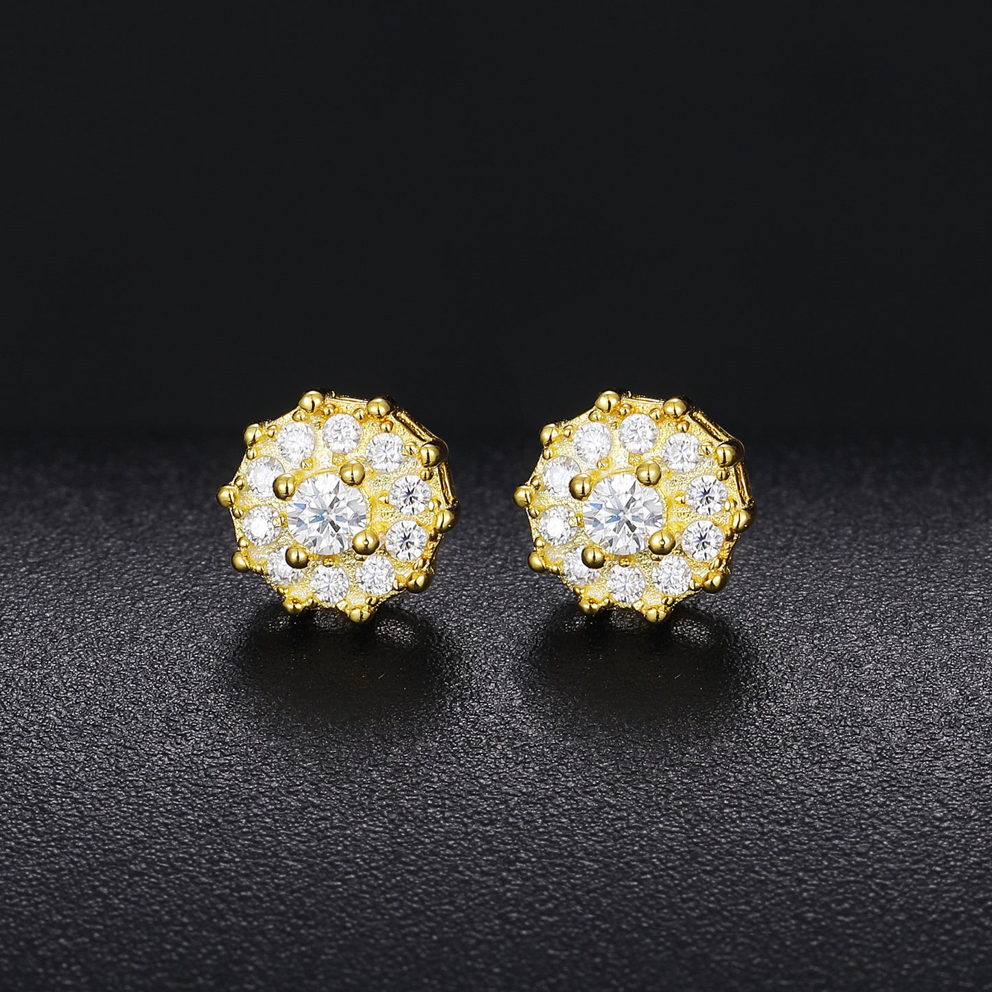 925 Silver Moissanite Round Halo Screw Back Stud Earrings TQE0150