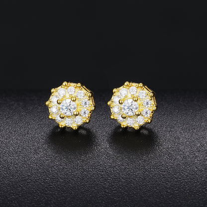 925 Silver Moissanite Round Halo Screw Back Stud Earrings TQE0150