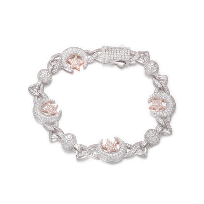 925 Silver Moissanite Crescent Moon Star Link Bracelet TQB0241