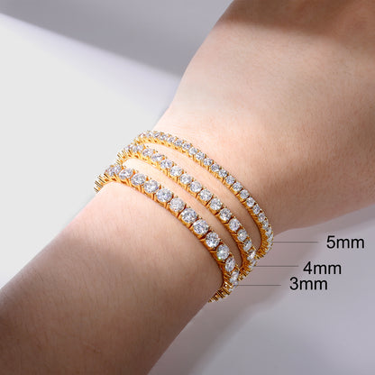 925 Silver Moissanite Gold Finish Tennis Bracelet 3mm 4mm 5mm TQB0304