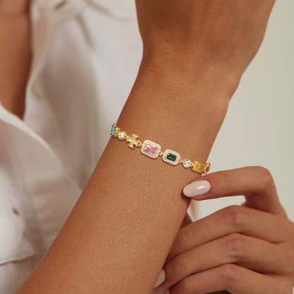 925 Silver Moissanite 7mm Multicolor Cross Tennis Bracelet TQB0257