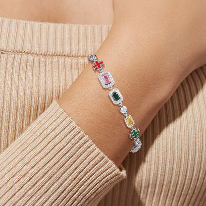 925 Silver Moissanite 7mm Multicolor Cross Tennis Bracelet TQB0257