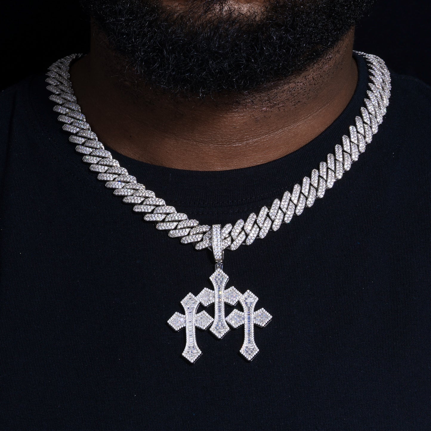 925 Silver Moissanite Double Cross Pendant TQP0632
