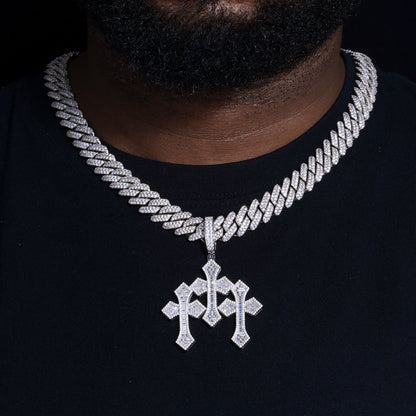 925 Silver Moissanite Double Cross Pendant TQP0632