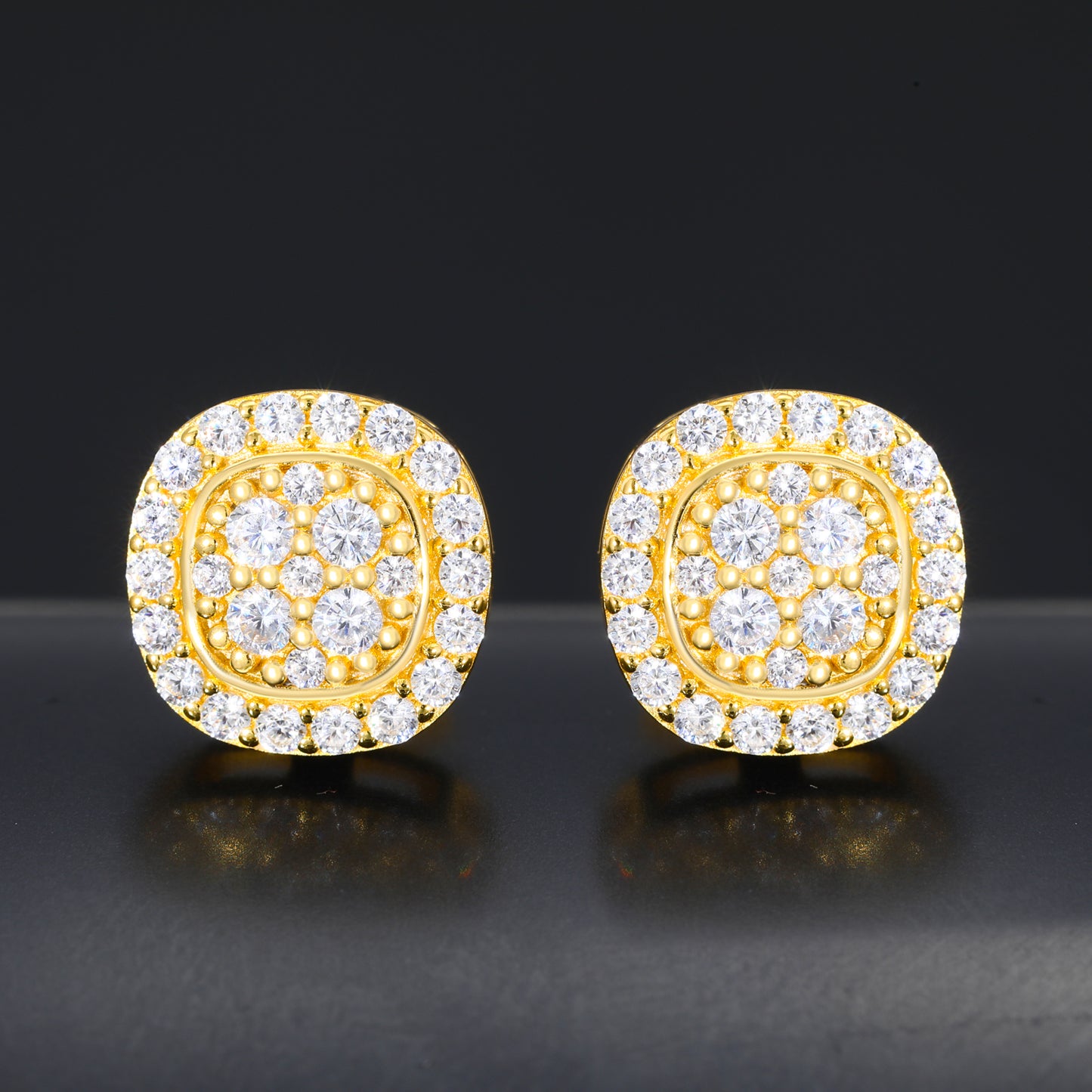 925 Silver Moissanite Cushion Halo Cluster Stud Earrings TQE0607