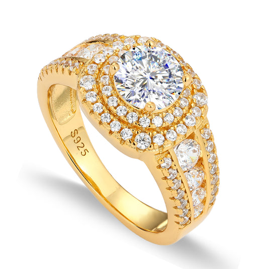 925 Silver Moissanite Round Cluster Halo Ring TQR0488
