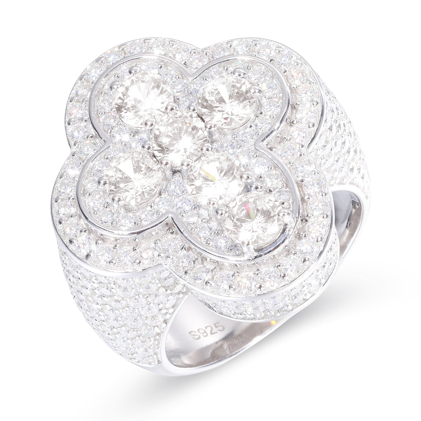 925 Silver Moissanite White Clover Halo Ring TQR0308