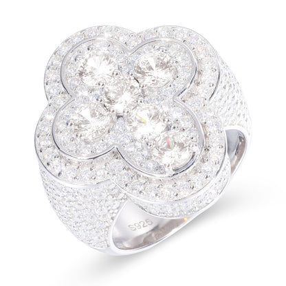 925 Silver Moissanite White Clover Halo Ring TQR0308