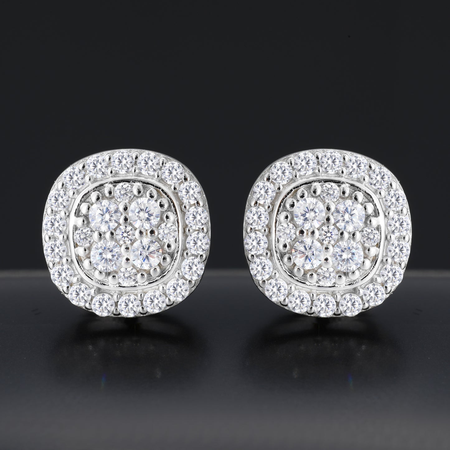 925 Silver Moissanite Cushion Halo Cluster Stud Earrings TQE0607