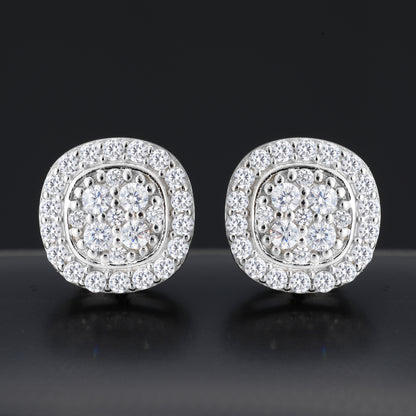 925 Silver Moissanite Cushion Halo Cluster Stud Earrings TQE0607
