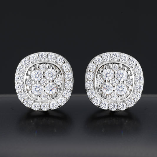 925 Silver Moissanite Cushion Halo Cluster Stud Earrings TQE0607