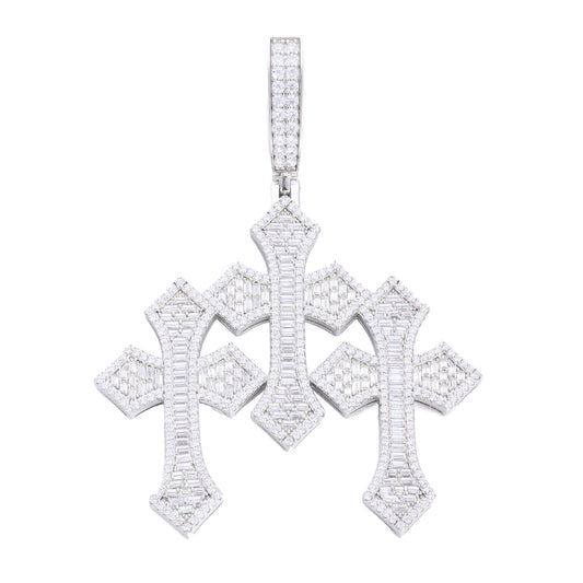 925 Silver Moissanite Double Cross Pendant TQP0632
