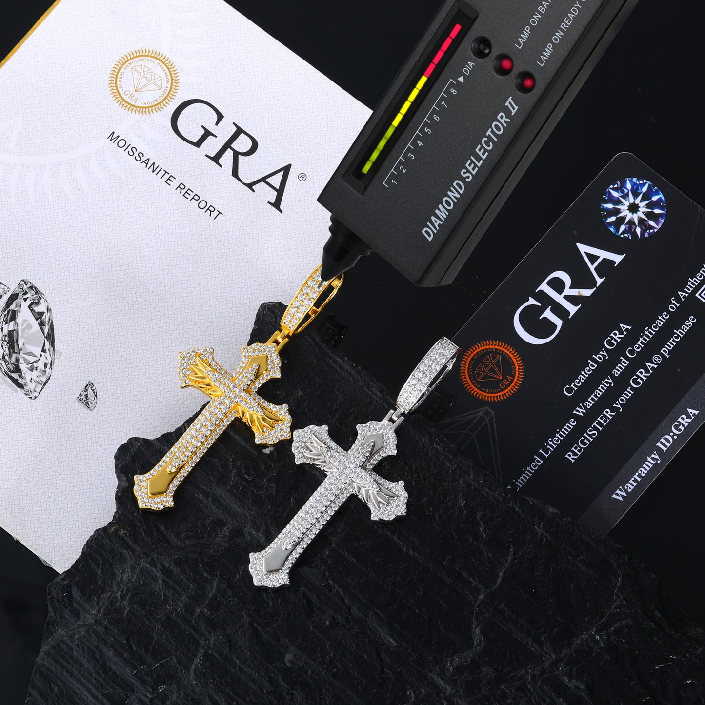 925 Silver Moissanite Feather Cross Pendant for Men TQP0681