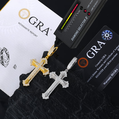 925 Silver Moissanite Feather Cross Pendant for Men TQP0681