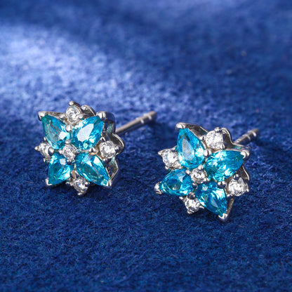 925 Silver Moissanite Floral Star Cluster Stud Earrings TQE0562