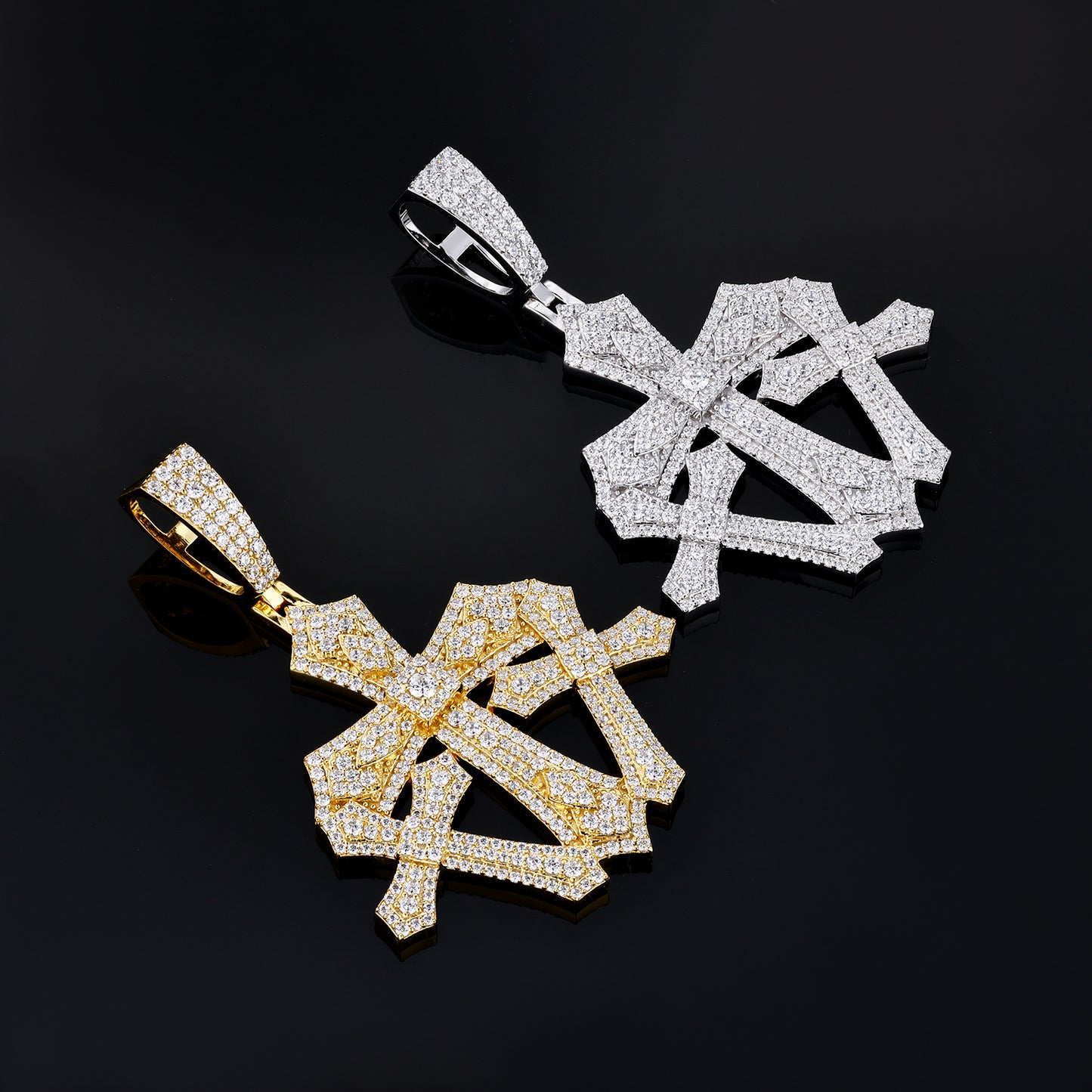 925 Silver Moissanite Gothic Shield Cross Pendant for Men TQP0836