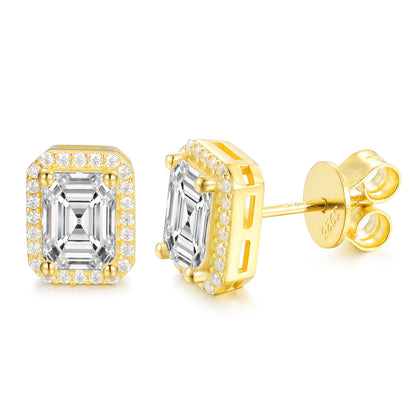 925 Silver Moissanite Emerald Cut Halo Stud Earrings TQE0185