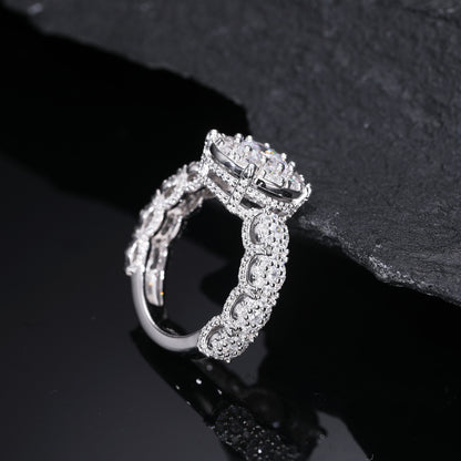 925 Silver Moissanite Round Halo Link Ring TQR0316