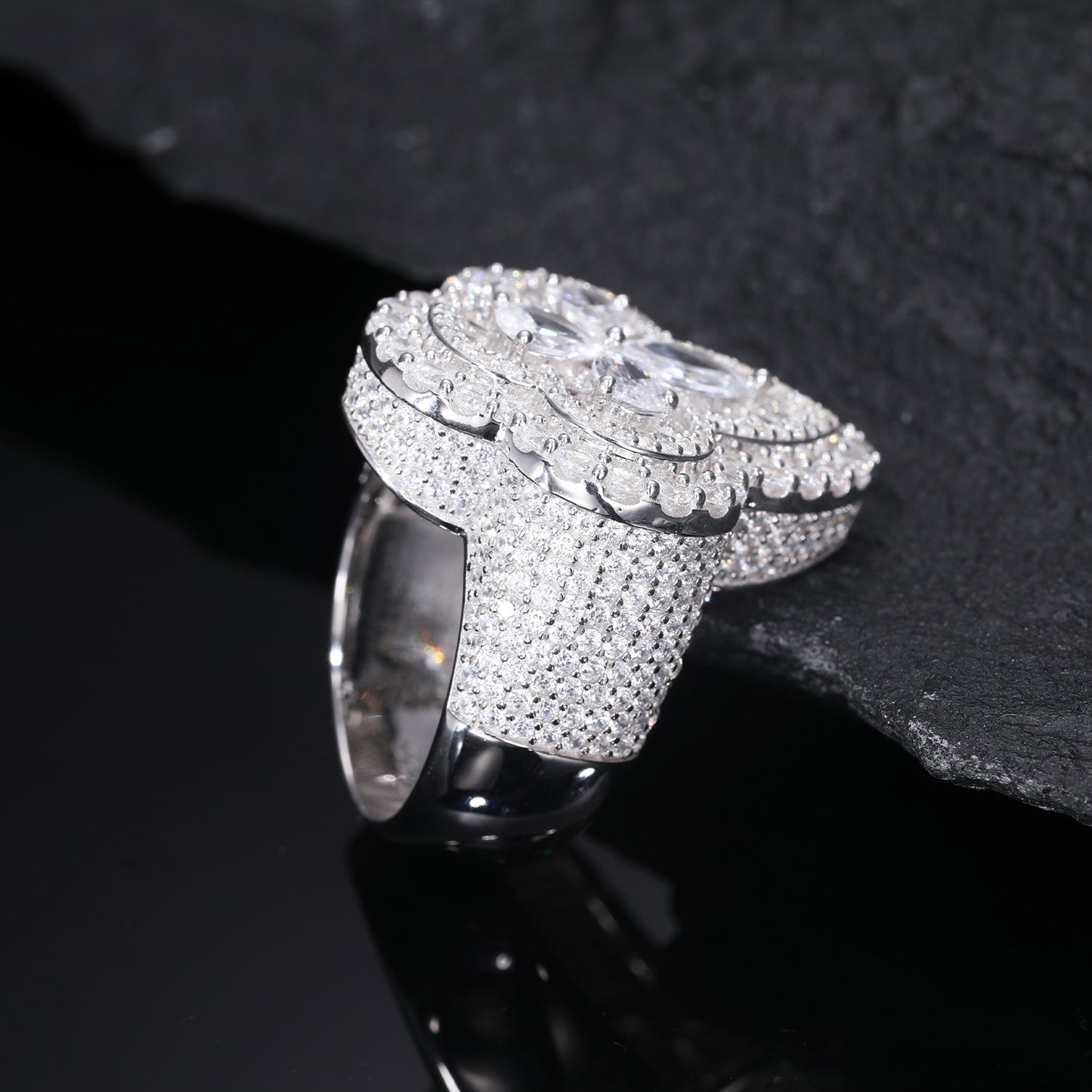 925 Silver Moissanite Pear Cut Clover Statement Ring TQR0319