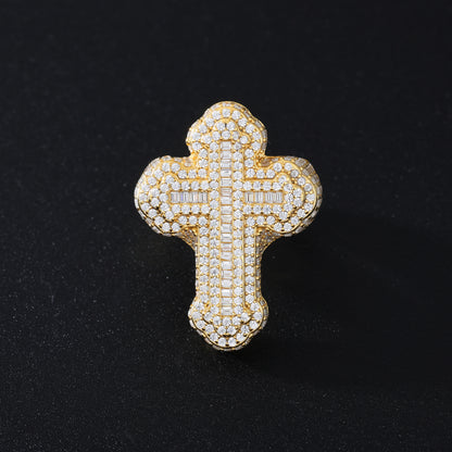 925 Silver Moissanite Domed Cross Ring for Men TQR0420