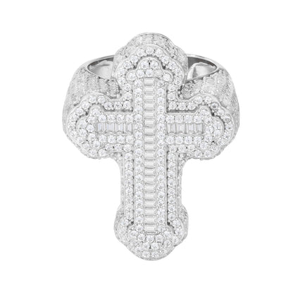 925 Silver Moissanite Domed Cross Ring for Men TQR0420