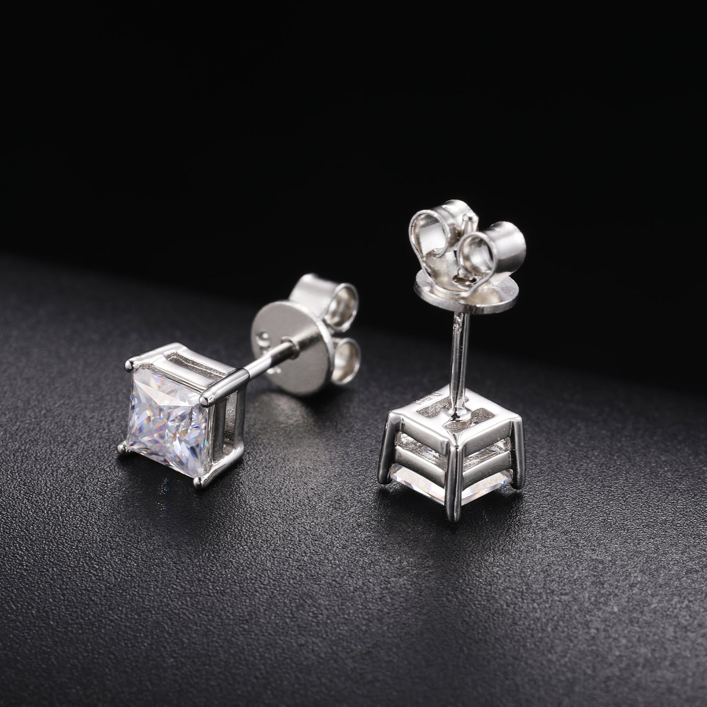 925 Silver Moissanite Princess Cut Solitaire Stud Earrings TQE0078