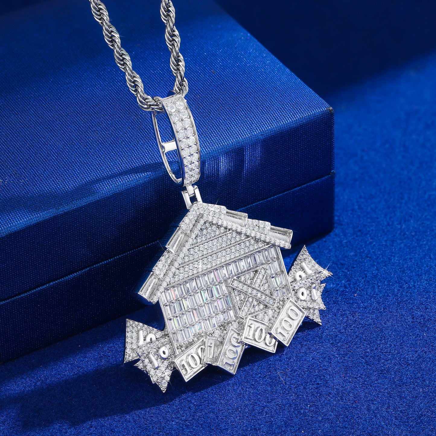 925 Silver Moissanite Mansion Money Pendant for Men TQP0914