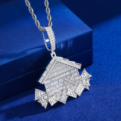 925 Silver Moissanite Mansion Money Pendant for Men TQP0914