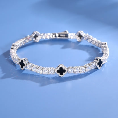925 Silver Moissanite Black Clover Tennis Bracelet TQB0163
