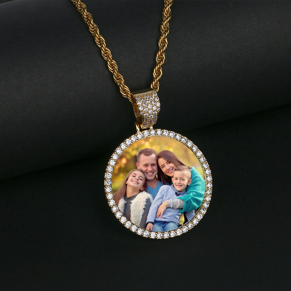 Custom Photo Oval Pendant Necklace Iced Picture Frame Jewelry CZP0171