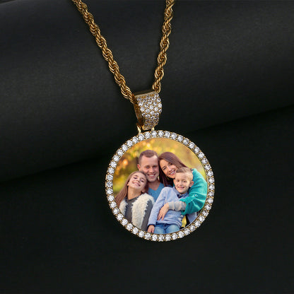 Custom Photo Oval Pendant Necklace Iced Picture Frame Jewelry CZP0171