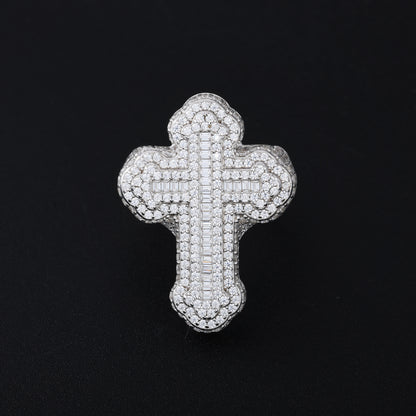 925 Silver Moissanite Domed Cross Ring for Men TQR0420