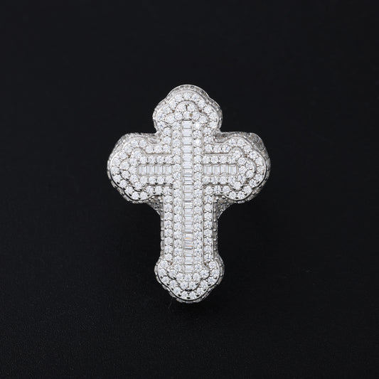 925 Silver Moissanite Domed Cross Ring for Men TQR0420