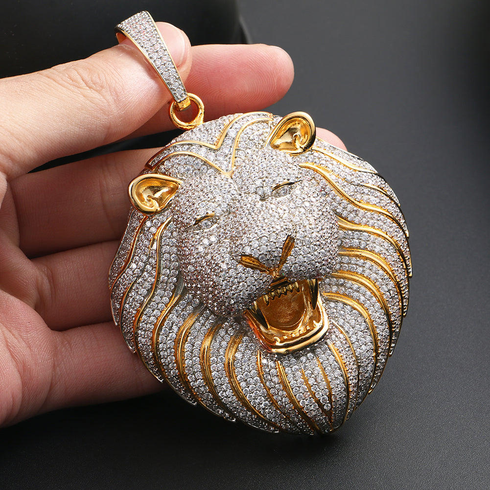 Iced Lion Head Pendant Hip Hop Animal Jewelry CZP0339