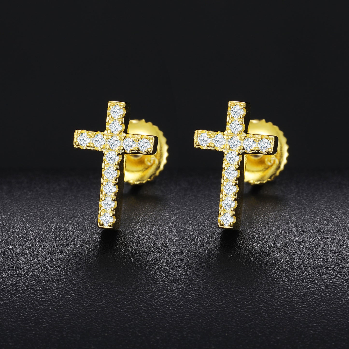 925 Silver Moissanite Pave Cross Stud Earrings TQE0154