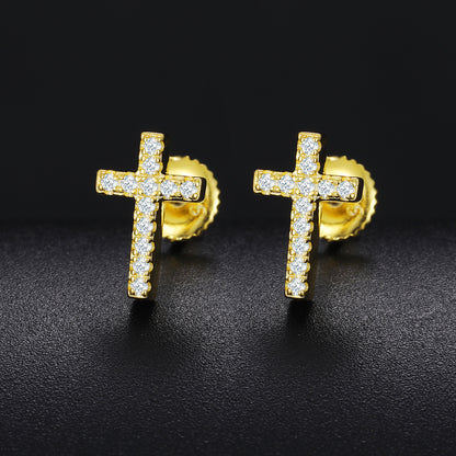 925 Silver Moissanite Pave Cross Stud Earrings TQE0154