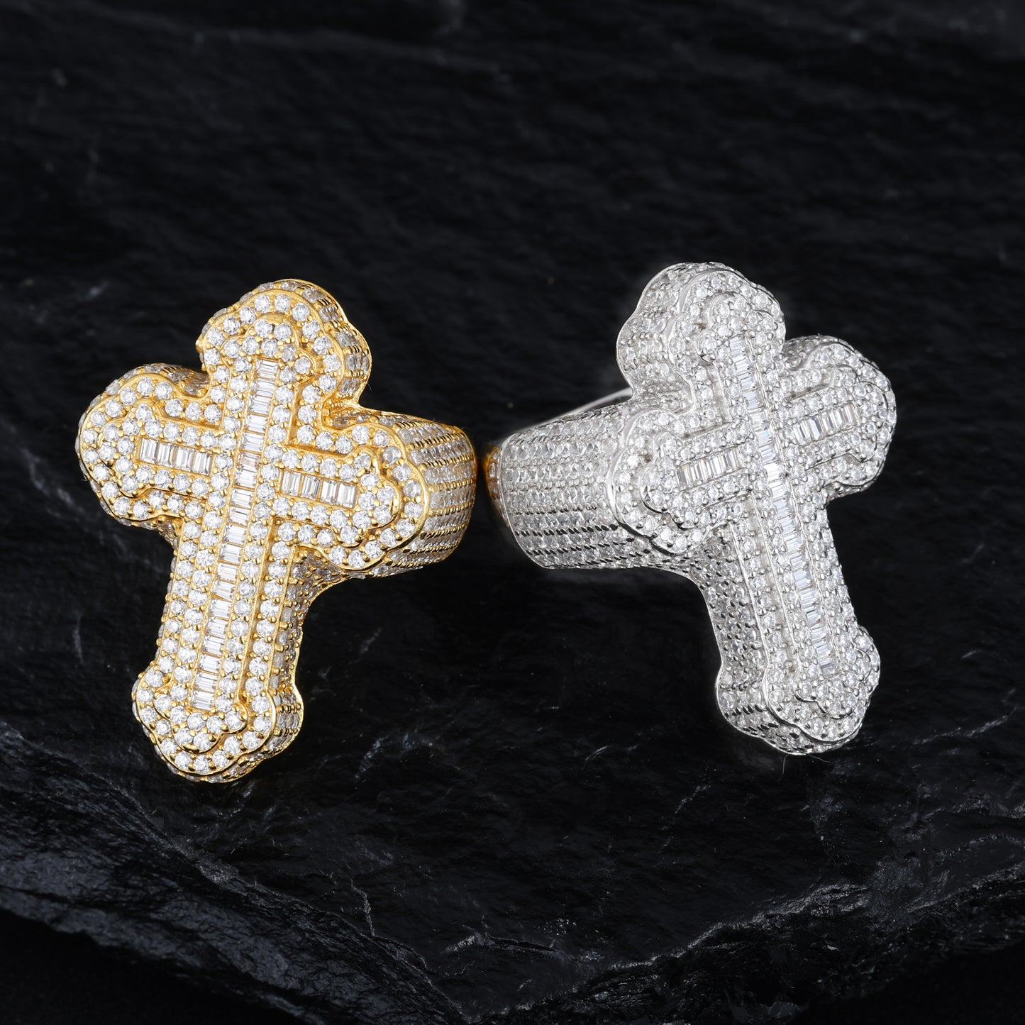 925 Silver Moissanite Domed Cross Ring for Men TQR0420