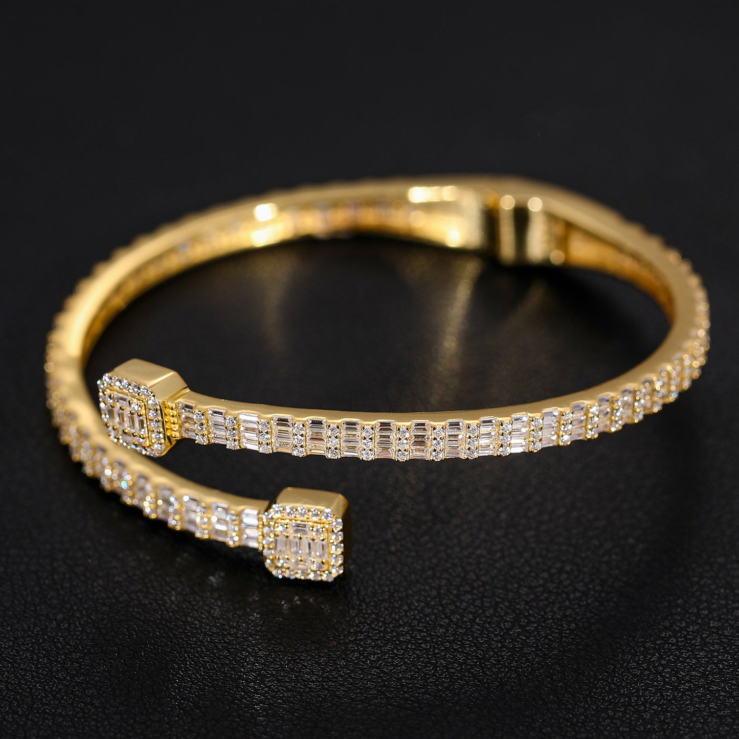 925 Silver Moissanite 3.8mm Slim Baguette Open Bangle Bracelet TQB0040