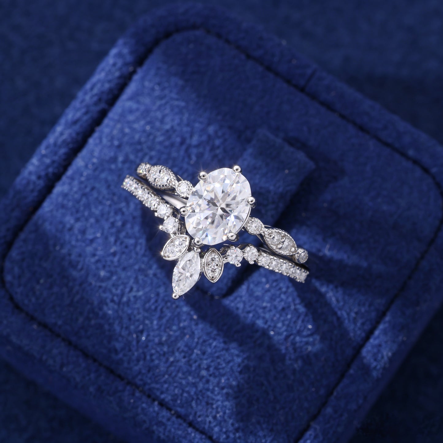 925 Silver Moissanite Round Cut 2-Piece Stackable Bridal Ring Set TQR0630