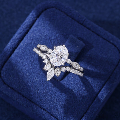925 Silver Moissanite Round Cut 2-Piece Stackable Bridal Ring Set TQR0630