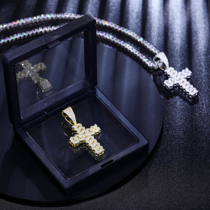 925 Silver Moissanite Cluster Cross Pendant TQP0259