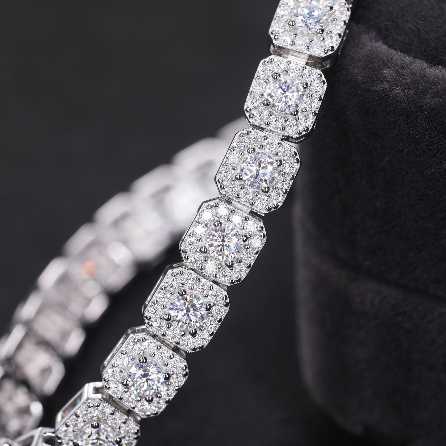925 Silver Moissanite Square Halo Tennis Bracelet TQB0242
