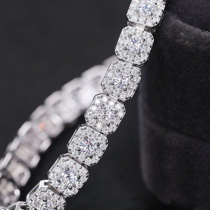 925 Silver Moissanite Square Halo Tennis Bracelet TQB0242