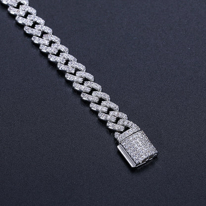 925 Silver Moissanite Iced Out Braided Link Bracelet for Men TQB0062