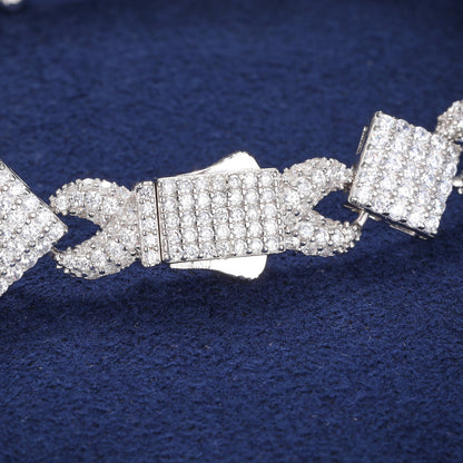 925 Silver Moissanite Iced Out Knot Link Bracelet for Men TQB0189