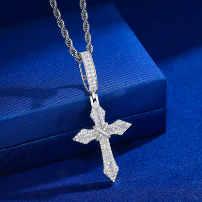 925 Silver Moissanite Fleur Cross Pendant TQP0899