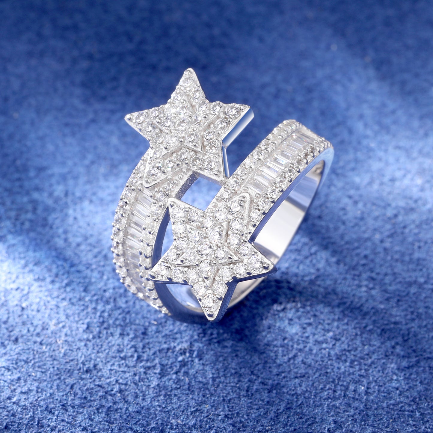 925 Silver Moissanite Double Star Open Ring TQR0297