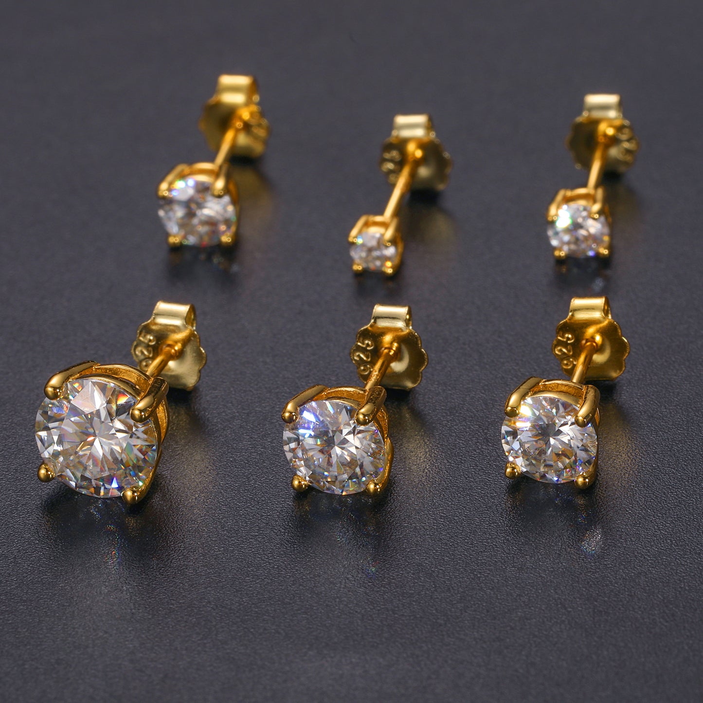 925 Silver Moissanite Four Prong Round Solitaire Stud Earrings TQE0075